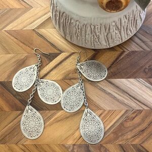 3 Teardrop Silver Dangle Statement Earrings